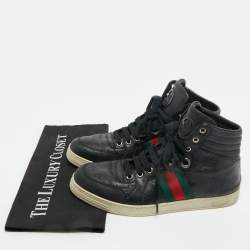 Pre Owned Gucci Black Guccissima Leather Web Detail High-Top Sneakers Size 40