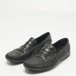 Pre Owned Gucci Black Leather Guccissima Leather Slip On Loafers Size 40.5