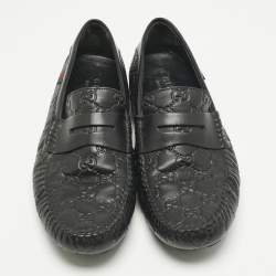 Pre Owned Gucci Black Leather Guccissima Leather Slip On Loafers Size 40.5