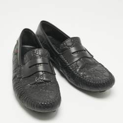 Pre Owned Gucci Black Leather Guccissima Leather Slip On Loafers Size 40.5