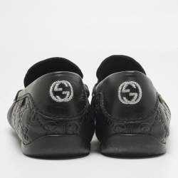 Pre Owned Gucci Black Leather Guccissima Leather Slip On Loafers Size 40.5