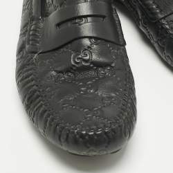 Pre Owned Gucci Black Leather Guccissima Leather Slip On Loafers Size 40.5