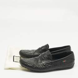 Pre Owned Gucci Black Leather Guccissima Leather Slip On Loafers Size 40.5