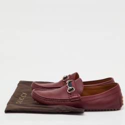 Pre Owned Gucci Burgundy Leather Web Horsebit Slip On Loafers Size 41