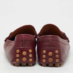 Pre Owned Gucci Burgundy Leather Web Horsebit Slip On Loafers Size 41