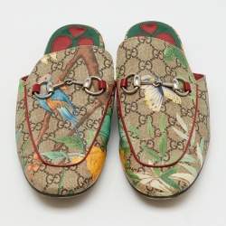 Pre Owned Gucci Multicolor GG Supreme Canvas Tian Princetown Flat Mules Size 41