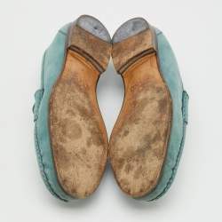 Pre Owned Gucci Sea Green Nubuck Leather 1953 Horsebit Slip On Loafers Size 41