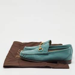Pre Owned Gucci Sea Green Nubuck Leather 1953 Horsebit Slip On Loafers Size 41