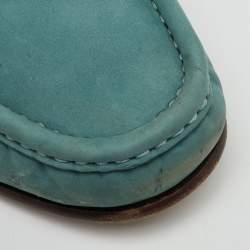 Pre Owned Gucci Sea Green Nubuck Leather 1953 Horsebit Slip On Loafers Size 41