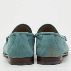 Pre Owned Gucci Sea Green Nubuck Leather 1953 Horsebit Slip On Loafers Size 41