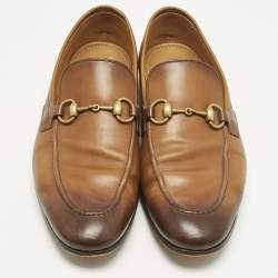 Pre Owned Gucci Brown Leather Jordaan Horsebit Loafers Size 41.5