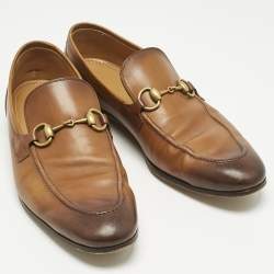 Pre Owned Gucci Brown Leather Jordaan Horsebit Loafers Size 41.5
