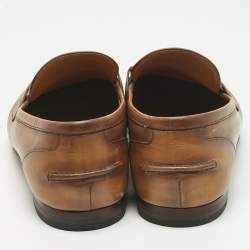Pre Owned Gucci Brown Leather Jordaan Horsebit Loafers Size 41.5