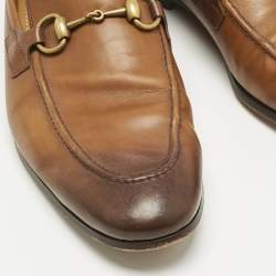 Pre Owned Gucci Brown Leather Jordaan Horsebit Loafers Size 41.5