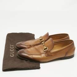 Pre Owned Gucci Brown Leather Jordaan Horsebit Loafers Size 41.5