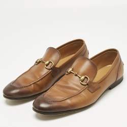 Pre Owned Gucci Brown Leather Jordaan Horsebit Loafers Size 41.5