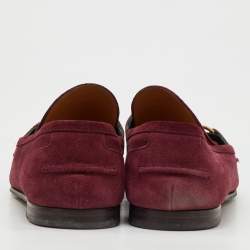 Pre Owned Gucci Burgundy Suede Web Horsebit Slip On Loafers Size 41