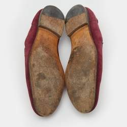 Pre Owned Gucci Burgundy Suede Web Horsebit Slip On Loafers Size 41