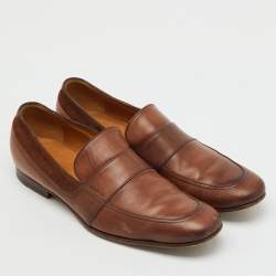 Pre Owned Gucci Brown Leather and Suede Slip On Penny Loafers Size 41