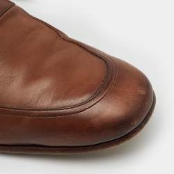 Pre Owned Gucci Brown Leather and Suede Slip On Penny Loafers Size 41