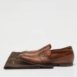 Pre Owned Gucci Brown Leather and Suede Slip On Penny Loafers Size 41