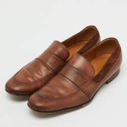 Pre Owned Gucci Brown Leather and Suede Slip On Penny Loafers Size 41