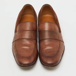 Pre Owned Gucci Brown Leather and Suede Slip On Penny Loafers Size 41