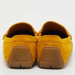 Pre Owned Gucci Yellow Suede Interlocking G Slip On Driving Loafers Size 41.5