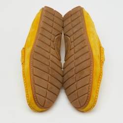 Pre Owned Gucci Yellow Suede Interlocking G Slip On Driving Loafers Size 41.5