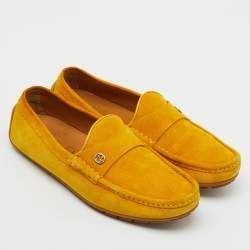 Pre Owned Gucci Yellow Suede Interlocking G Slip On Driving Loafers Size 41.5