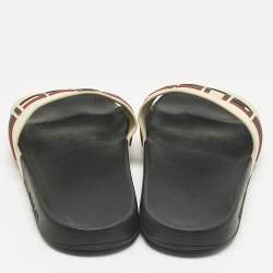 Pre Owned Gucci Cream Rubber Logo Pool Slides Size 44