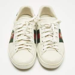 Pre Owned Gucci White Leather and Snakeskin Embossed Leather Ace Lace Up Sneakers Size 40