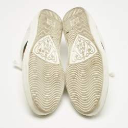 Pre Owned Gucci White Leather and Snakeskin Embossed Leather Ace Lace Up Sneakers Size 40