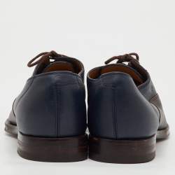Pre Owned Gucci Navy Blue/Dark Brown Leather Lace Up Oxfords Size 41