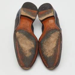 Pre Owned Gucci Navy Blue/Dark Brown Leather Lace Up Oxfords Size 41