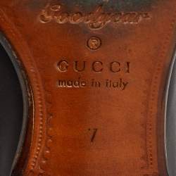 Pre Owned Gucci Navy Blue/Dark Brown Leather Lace Up Oxfords Size 41