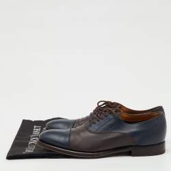 Pre Owned Gucci Navy Blue/Dark Brown Leather Lace Up Oxfords Size 41