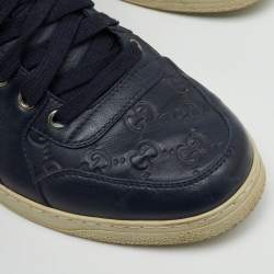 Pre Owned Gucci Navy Blue Guccissima Leather Web Detail High Top Sneakers Size 41.5