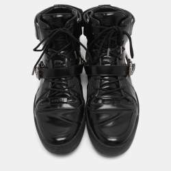 Pre Owned Gucci Black Leather Magnum High Top Sneakers Size 44.5