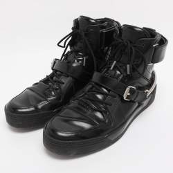 Pre Owned Gucci Black Leather Magnum High Top Sneakers Size 44.5