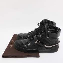 Pre Owned Gucci Black Leather Magnum High Top Sneakers Size 44.5