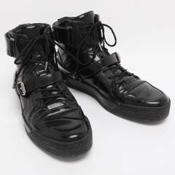 Pre Owned Gucci Black Leather Magnum High Top Sneakers Size 44.5