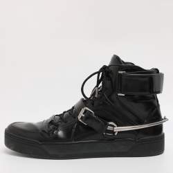 مملوكة مسبقًا Gucci Black Leather Magnum High Top Sneakers Size 44.5