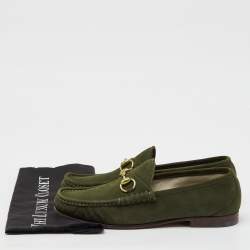 مملوكة مسبقًا Gucci Green Nubuck Leather 1953 Horsebit Slip On Loafers Size 41