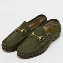 مملوكة مسبقًا Gucci Green Nubuck Leather 1953 Horsebit Slip On Loafers Size 41