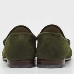 مملوكة مسبقًا Gucci Green Nubuck Leather 1953 Horsebit Slip On Loafers Size 41