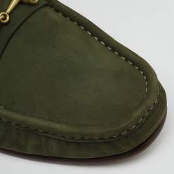 مملوكة مسبقًا Gucci Green Nubuck Leather 1953 Horsebit Slip On Loafers Size 41