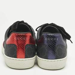 Pre Owned حذاء رياضي غوتشي نمر أسود GG سوبر يم كانفاس ويب أي س منخفض من الأعلى مقاس 44