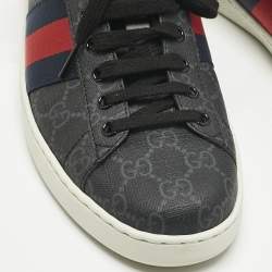 Pre Owned حذاء رياضي غوتشي نمر أسود GG سوبر يم كانفاس ويب أي س منخفض من الأعلى مقاس 44