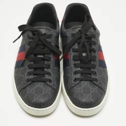 Pre Owned حذاء رياضي غوتشي نمر أسود GG سوبر يم كانفاس ويب أي س منخفض من الأعلى مقاس 44